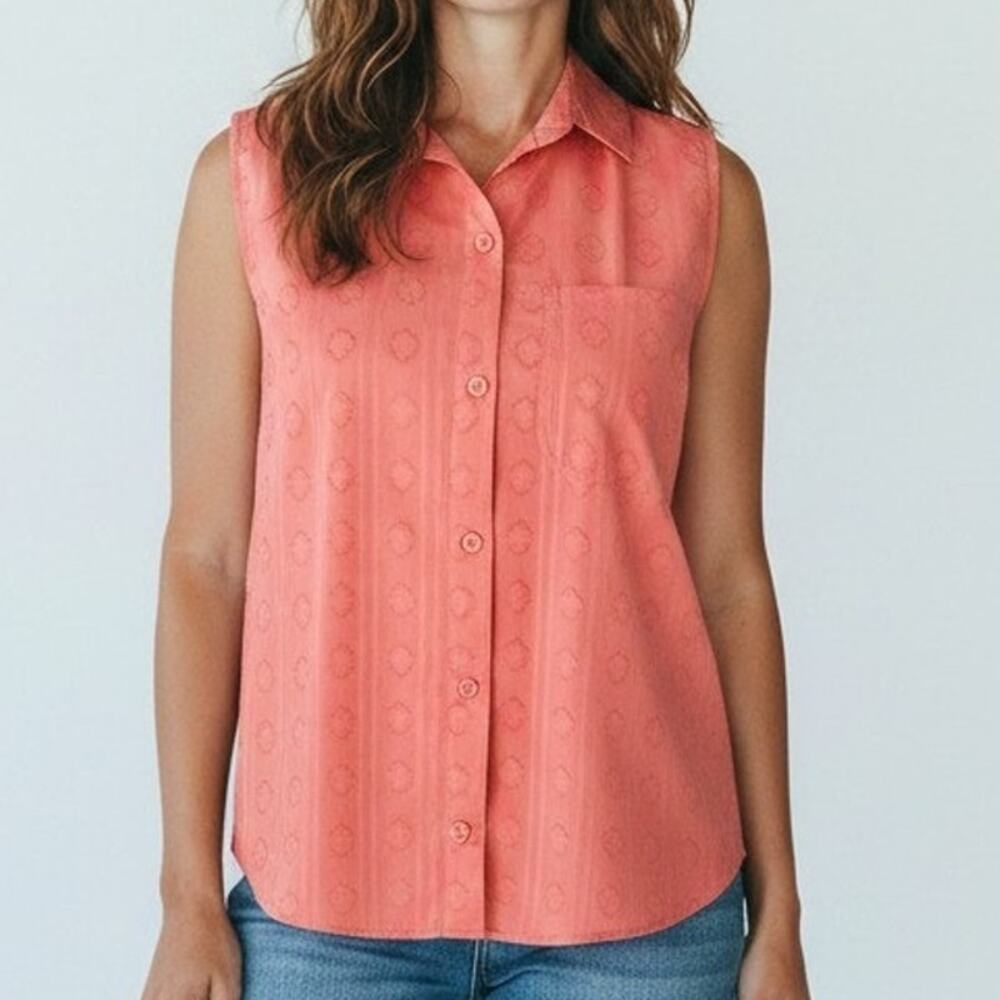 Beach Lunch Lounge Coral Pink Sleeveless Button Down Top Women's Size XS NWT